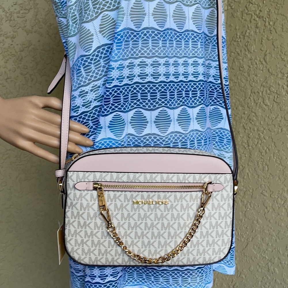 MICHAEL KORS LARGE EAST WEST ZIP CHAIN XBODY POWDER BLUSH MULTI - Picture 11 of 16